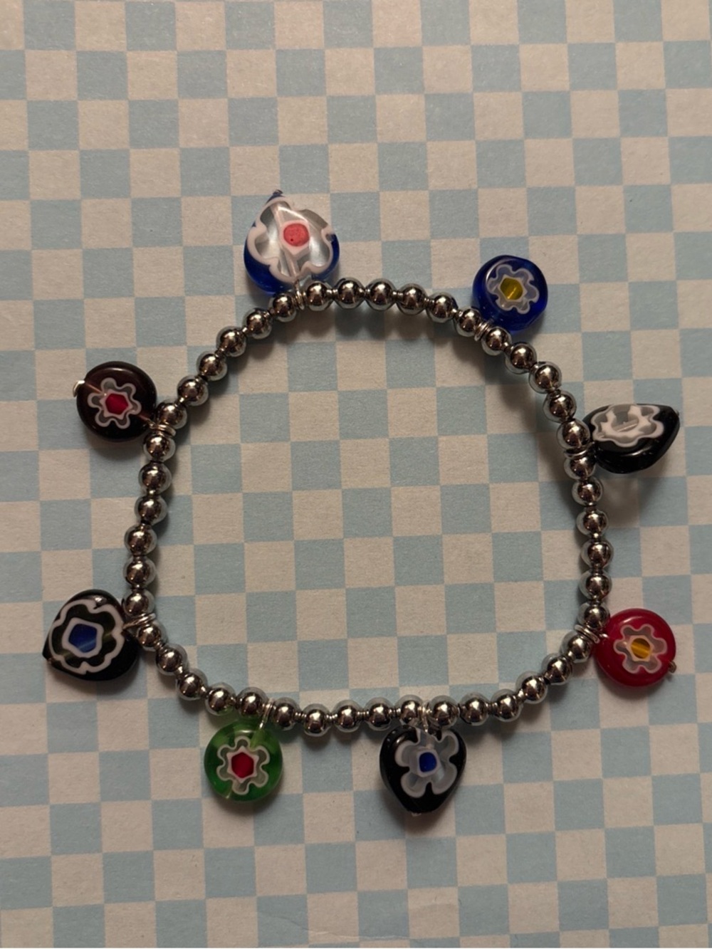 Colorful Millefiori Heart Charm Beaded Bracelet - Multicolor